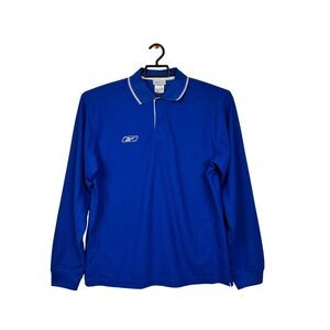 Reebok Polo Shirt Mens Small Blue PlayDry Long Sleeve Collar Two Buttons NWT